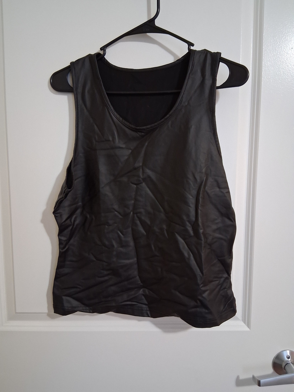 Women's Black Faux-Leather Sleeveless Tank Top